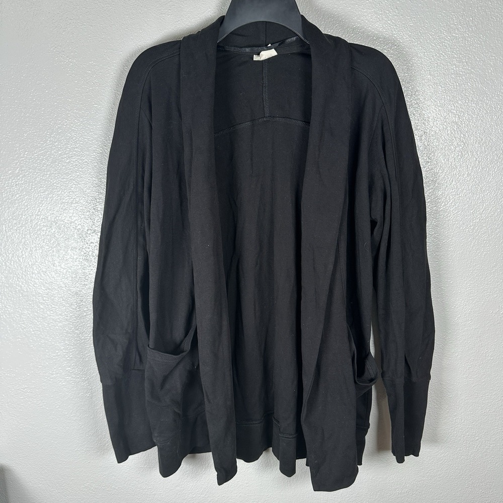 Pact Organic Cotton Airplane Wrap Cardigan Size Small Black Shawl Collar Pockets